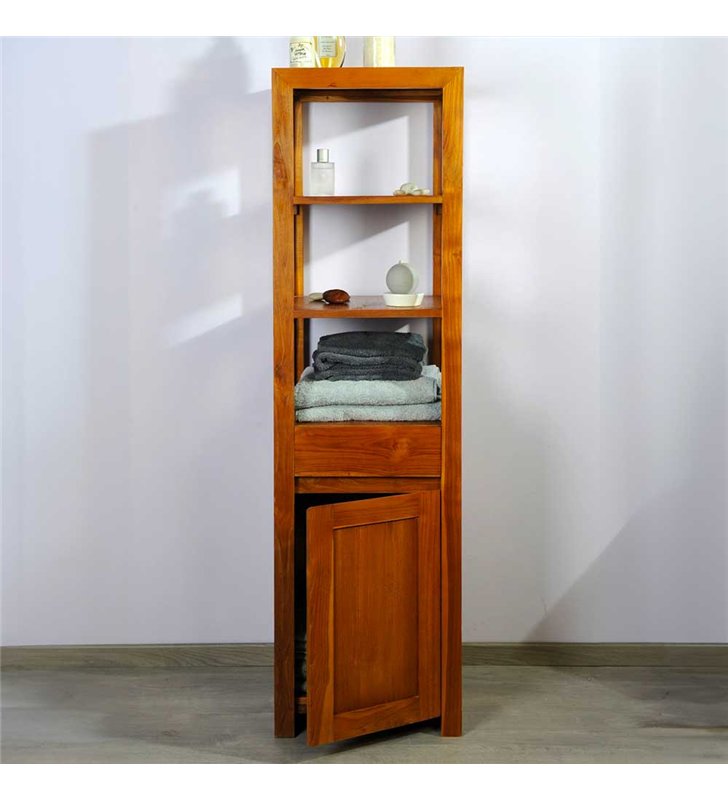 Ensemble meuble vasque salle de bain en bois teck naturel exotique 140 cm avec miroir