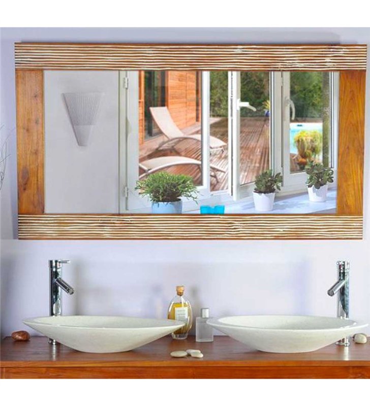 Ensemble meuble vasque salle de bain 140 cm en teck avec miroir et accessoires
