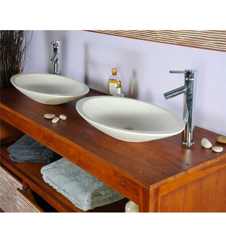 Ensemble meuble vasque salle de bain 140 cm en teck avec miroir et accessoires