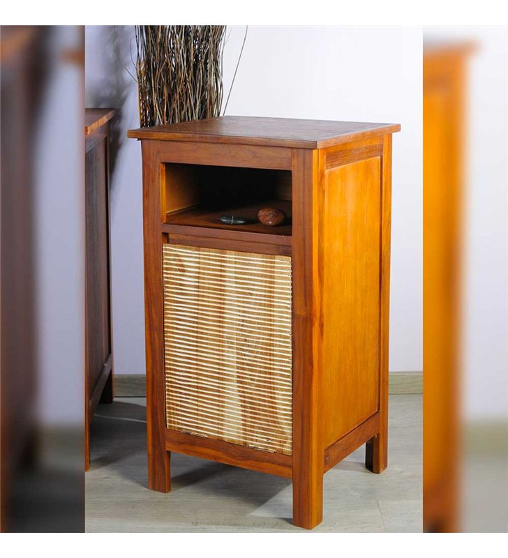 Ensemble meuble vasque salle de bain 140 cm en teck avec miroir et accessoires