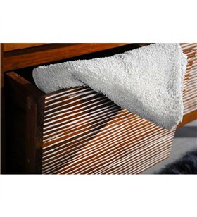 Ensemble meuble vasque salle de bain 85 cm en bois teck New Savanah avec miroir