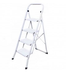 Escabeau 4 marches Echelle pliable en acier blanc 150 kg