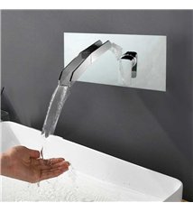 Robinet cascade LED Mitigeur murale pour lavabo ou baignoire lumineux chromé