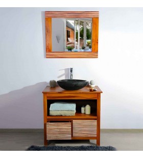 Ensemble meuble vasque salle de bain 85 cm en bois teck New Savanah avec miroir