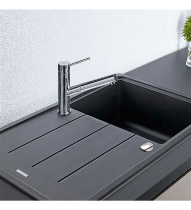 Évier de cuisine 1 cuve à encastrer Franke bac en résine Noir anthracite 97 x 50 cm égouttoir réversible