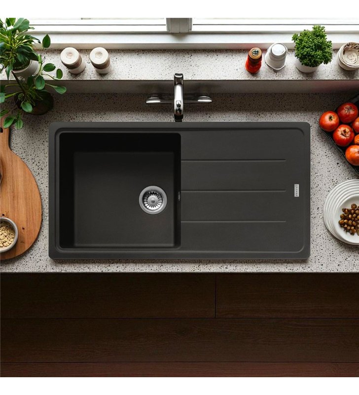 Évier de cuisine 1 cuve à encastrer Franke bac en résine Noir anthracite 97 x 50 cm égouttoir réversible