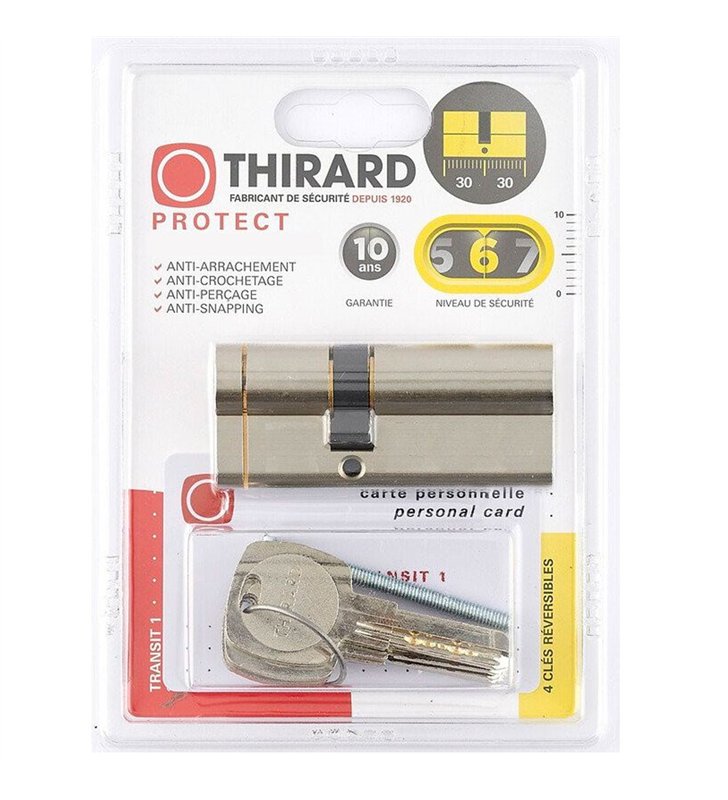 Cylindre européen haute sureté barillet serrure de porte 4 clés et carte propriété Thirard Transit 1