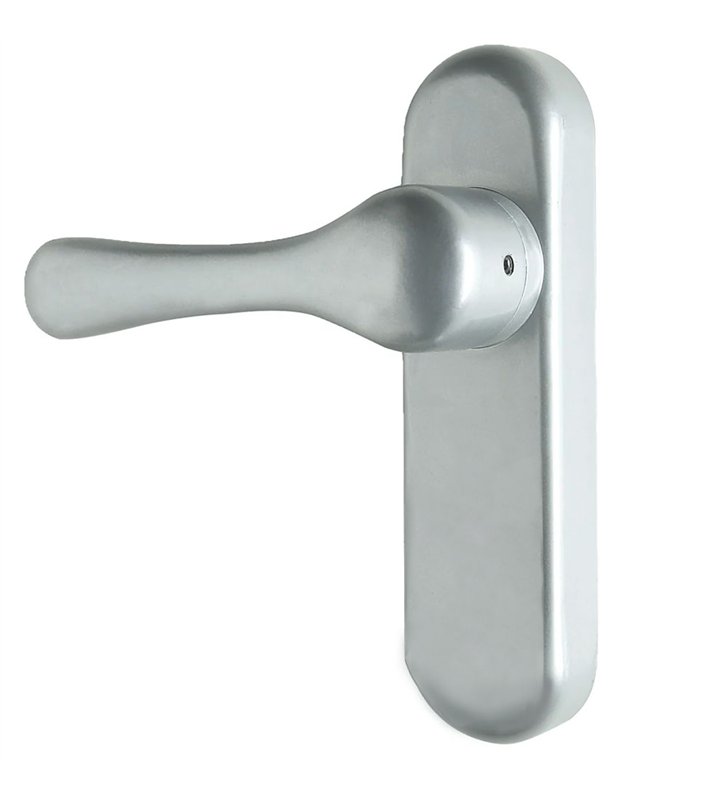 Poignée de porte exterieure Bricard argent Manoeuvre antipanique bequille réversible sans perçage