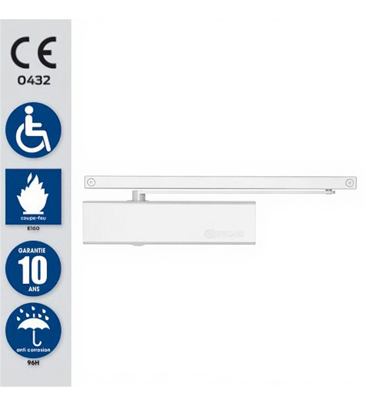 Bandeau Ferme portes double à force réglable 1 à 3 tirant gauche blanc Ensemble 2 Vantaux