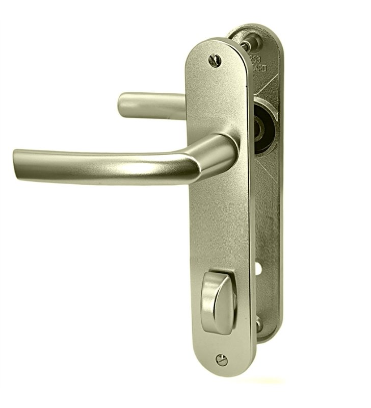 Paire de poignées à condamnation pour porte salle de bain aluminium champagne Bricard