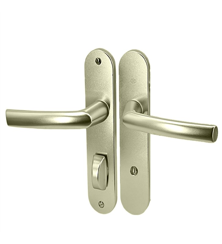Paire de poignées à condamnation pour porte salle de bain aluminium champagne Bricard