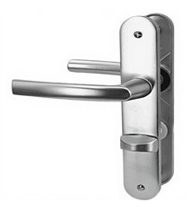 Paire de poignées de porte sur plaques aluminium 190 mm avec verrou et voyant de condamnation Bricard