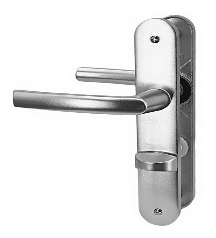 Paire de poignées de porte sur plaques aluminium 190 mm avec verrou et voyant de condamnation Bricard