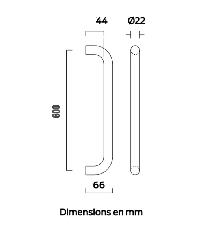 Poignée de tirage Bricard 600 mm baton maréchal arrondie inox