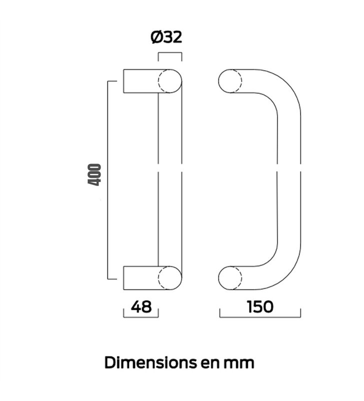 Poignée de tirage Bricard 400 mm baton maréchal pour portes intérieur exterieur inox