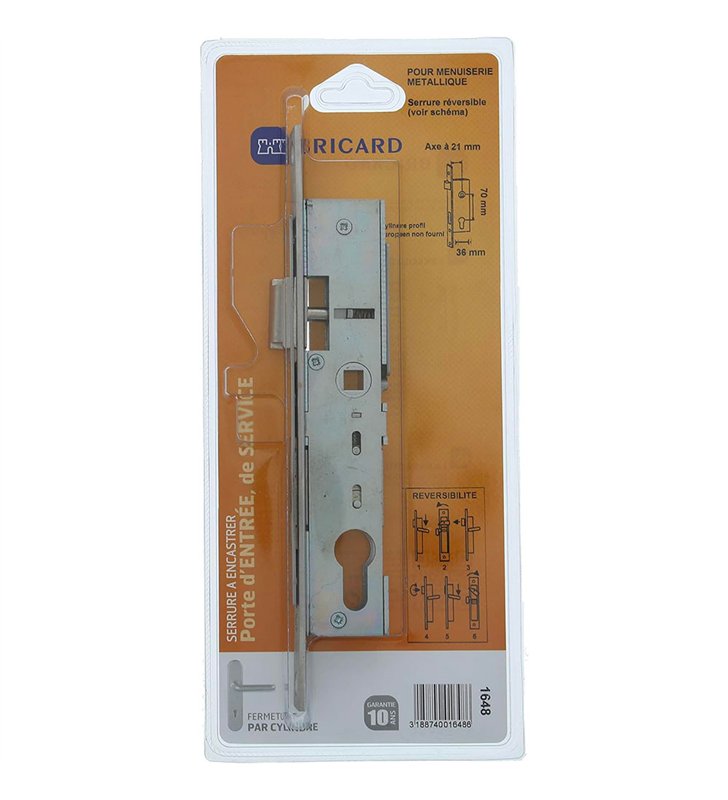 Serrure à encastrer de porte et menuiserie metalique a cylindre Axe 21 mm Reversible Bricard
