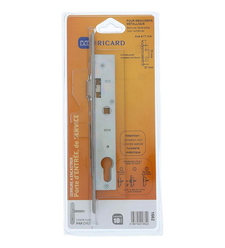 Serrure à encastrer de porte et menuiserie metalique a cylindre Axe 17 mm Reversible Bricard