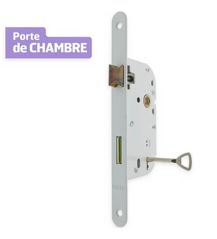 Serrure à encastrer porte de chambre Bricard axe 50 mm bout rond réversible