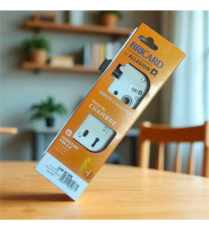 Serrure à encastrer porte de chambre Bricard axe 50 mm bout rond réversible