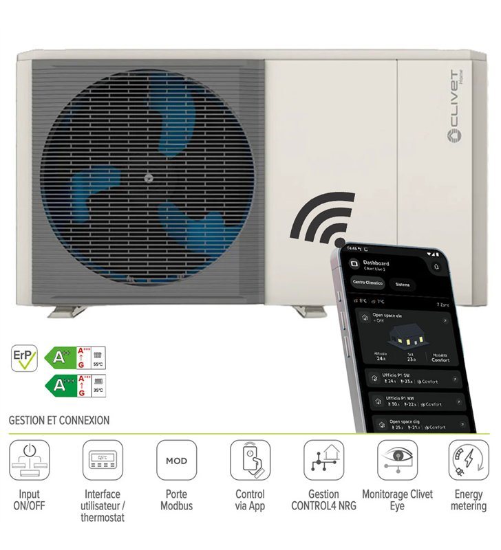 Pompe a chaleur air eau Clivet 10 kW WiSAN-YME 1 S 5.1 Wifi monobloc monophasé