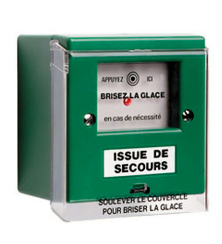 Boitier bris de glace vert 1 contact exiDOM 400 déclencheur manuel pour issue de secours