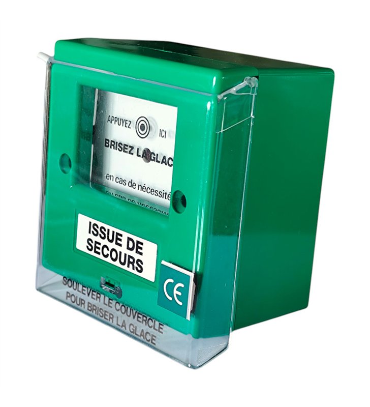 Boitier bris de glace vert 1 contact exiDOM 400 déclencheur manuel pour issue de secours