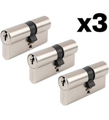 Lot 3 cylindres de porte s\'entrouvrant européens barillet double entrée 35 x 30 mm 9 clés identiques DOM