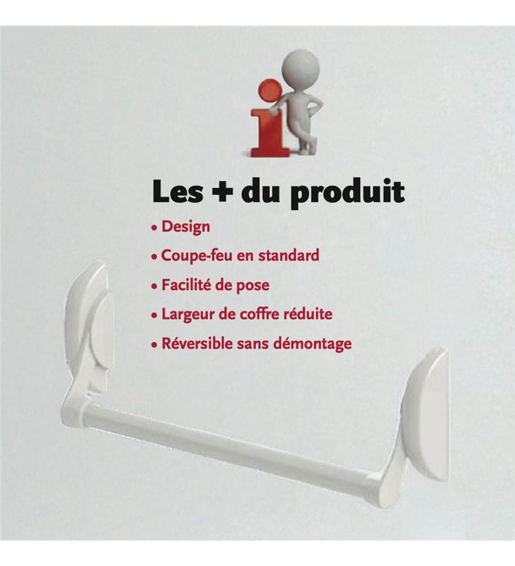 Serrure barre anti-panique 1 point exiDOM coupe-feu en applique réversible aluminium 1150 mm