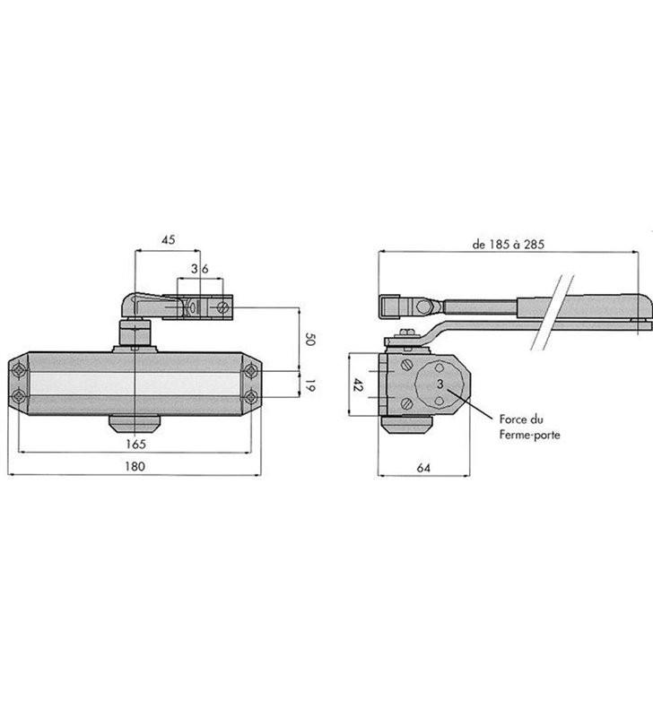 Ferme porte à bras compas Groom GR101 950 mm force 3 Reversible et Réglable 60 kg
