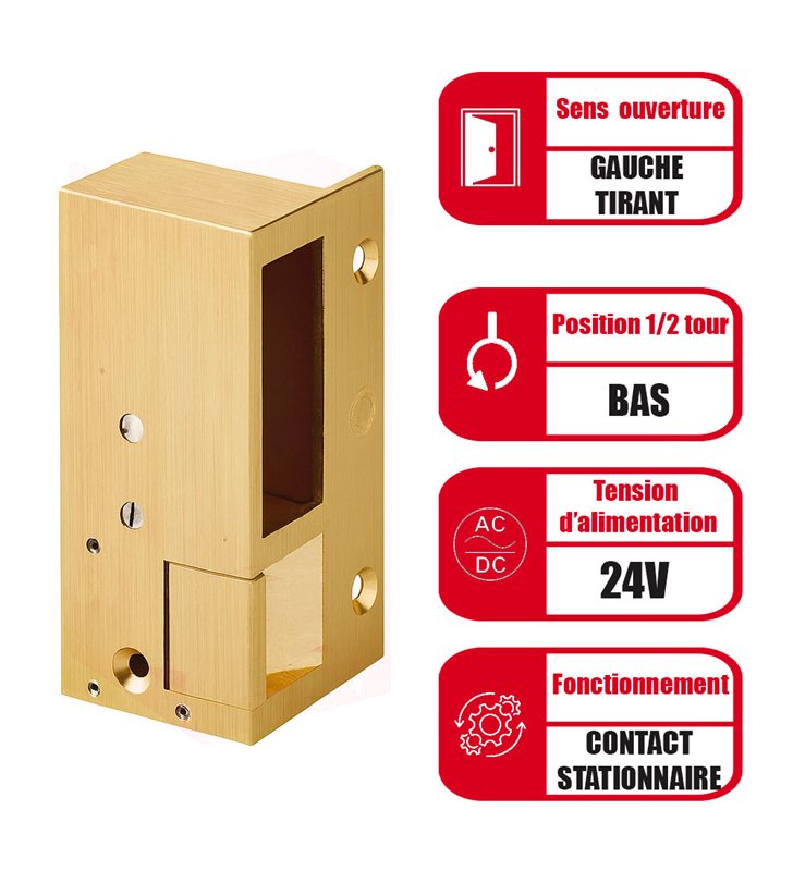 Gache électrique en applique 24 V serrure horizontale porte gauche contact stationnaire Beugnot 1