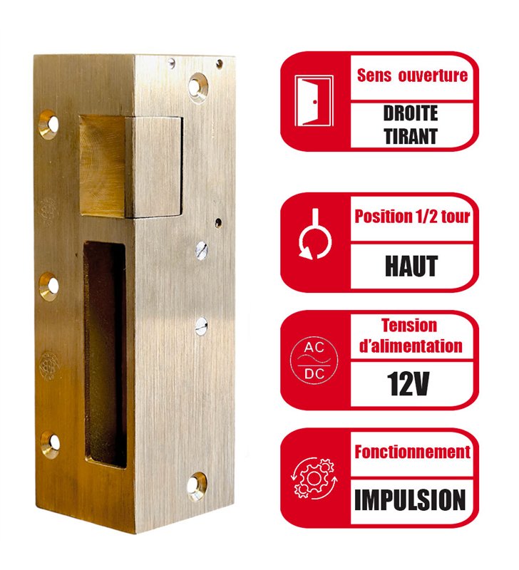 Gache électrique en applique 12V serrure verticale à émission 158 mm porte droite Beugnot 5
