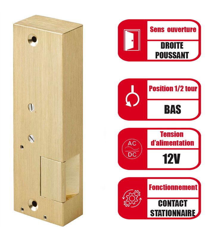 Gache électrique en applique 12V serrure verticale contact stationnaire 158 mm droit Beugnot 7