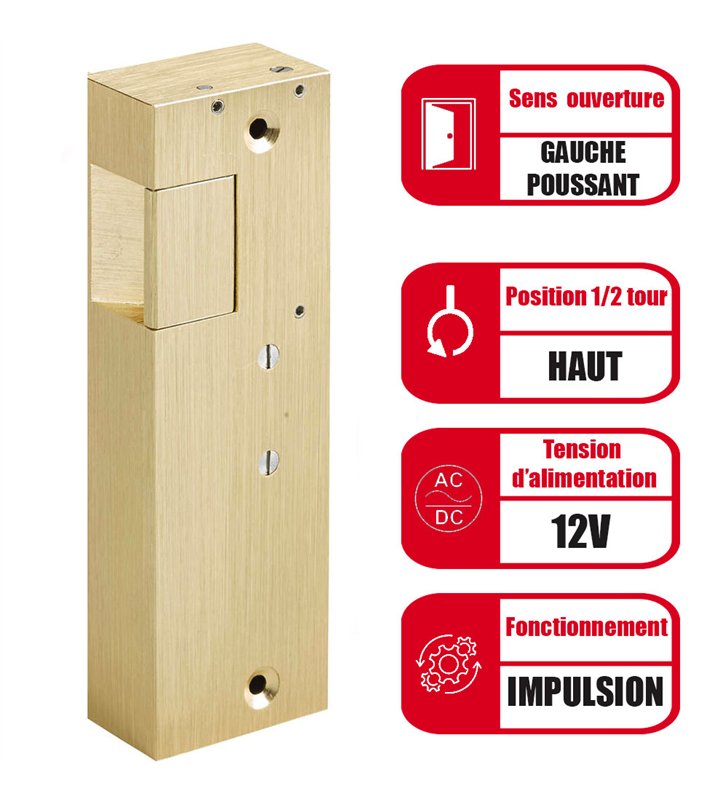 Gache électrique en applique 12V serrure verticale à émission 158 mm porte droite Beugnot 8
