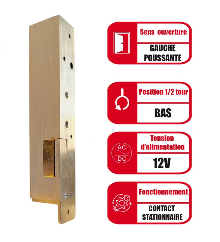 Gache électrique en applique 12V serrure verticale contact stationnaire 158 mm gauche Beugnot 10