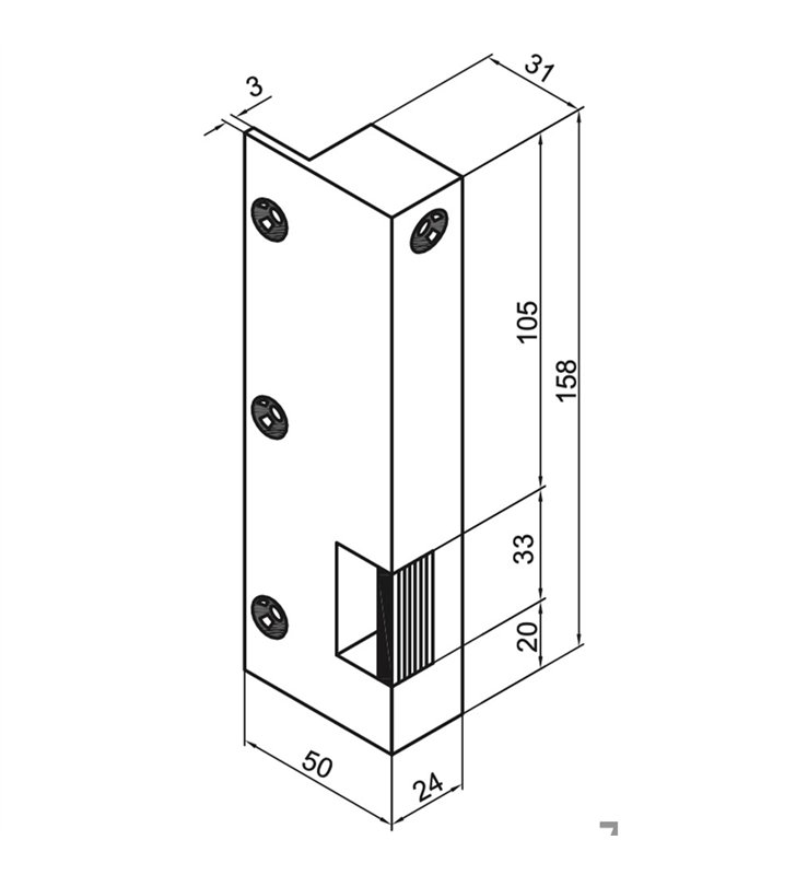 Gache électrique en applique 158 mm serrure verticale contact stationnaire 12V droit Beugnot 12