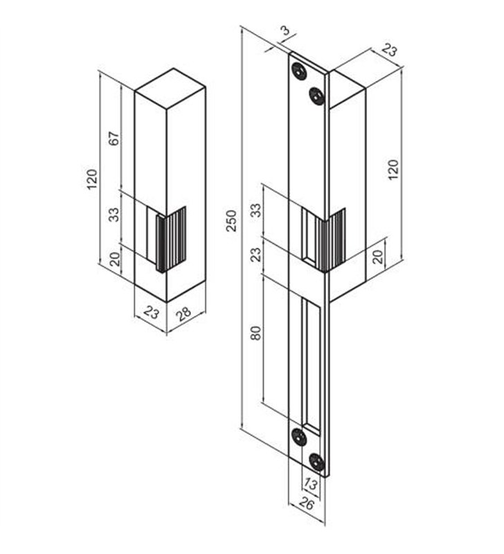 Gache électrique à encastrer électro inversé 120 mm 12V serrure verticale droit Beugnot HB20