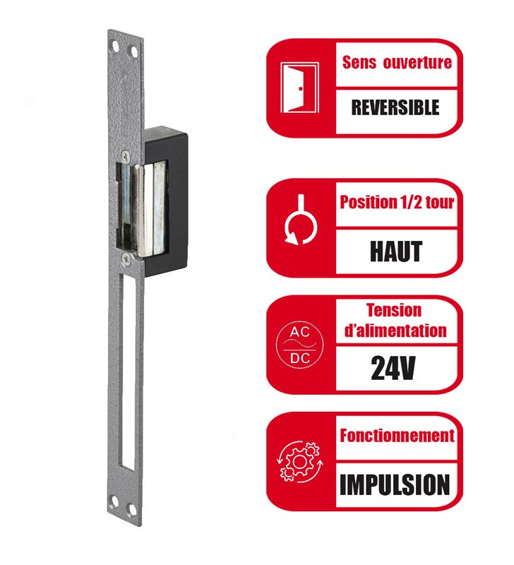 Gache électrique à encastrer 24V réversible 89 mm à émission Beugnot NE