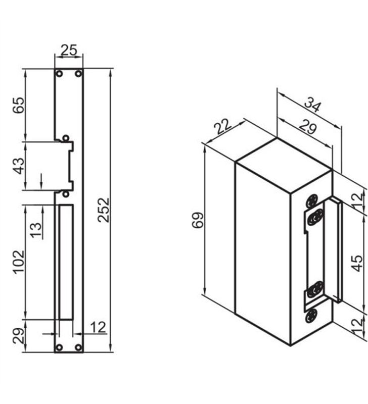 Gache électrique à encastrer 24V réversible 89 mm à émission Beugnot NE
