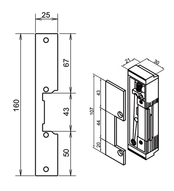 Gache électrique à encastrer 12V réversible 107 mm à émission et micro contact Beugnot 500
