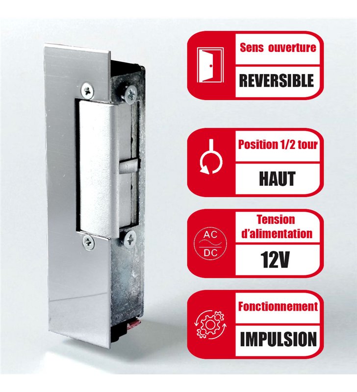 Gache électrique à émission 12V Beugnot N 500 réversible 107 mm à encastrer