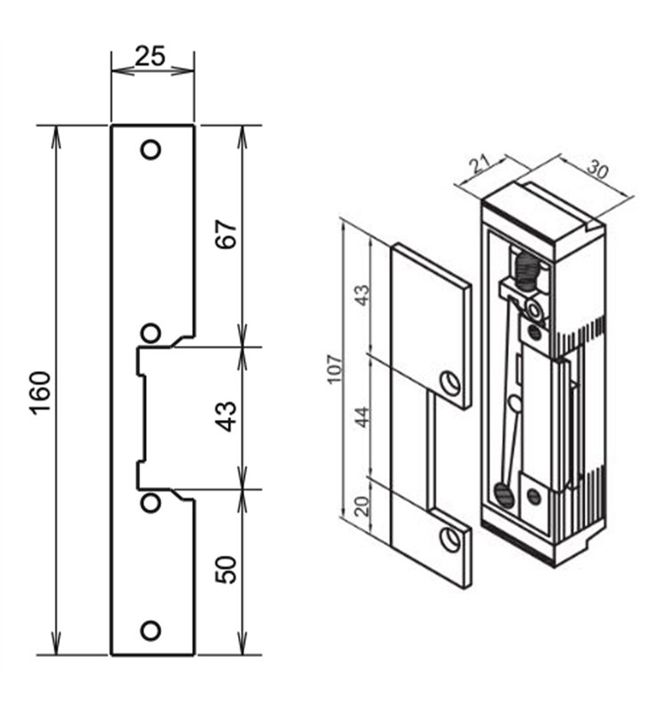 Gache électrique à émission micro contact tetière 12V 107 mm Beugnot 500 à encastrer réversible