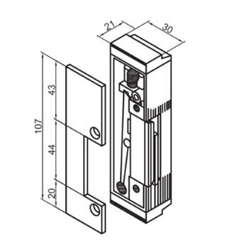 Gache électrique à encastrer réversible électro inversé Beugnot 500 24V CC 107 mm