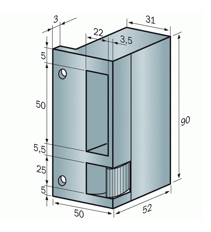 Gache électrique en applique à émission Beugnot 90 mm 24V droit pour serrure horizontale