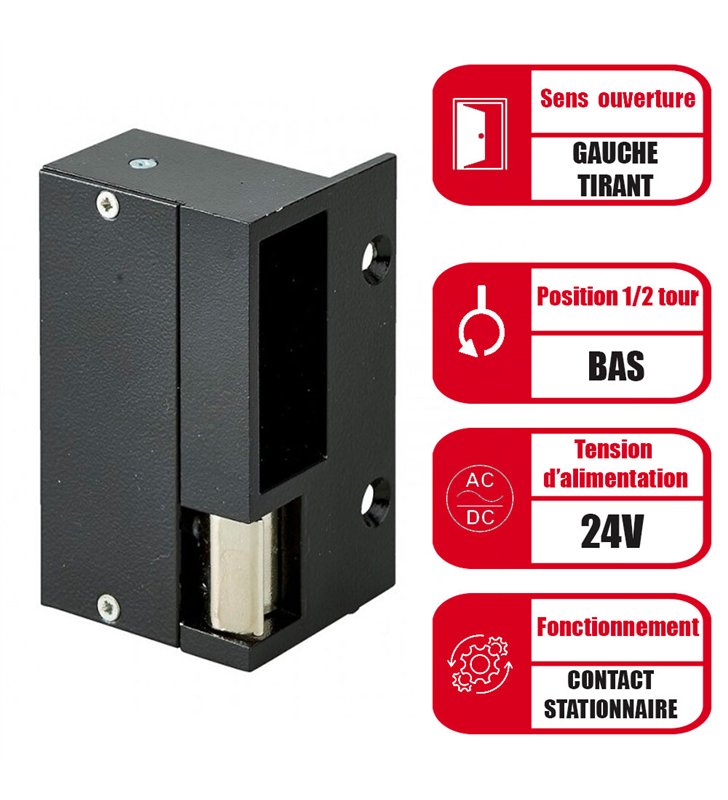 Gache électrique en applique contact stationnaire Beugnot 90 mm 24V gauche serrure horizontale