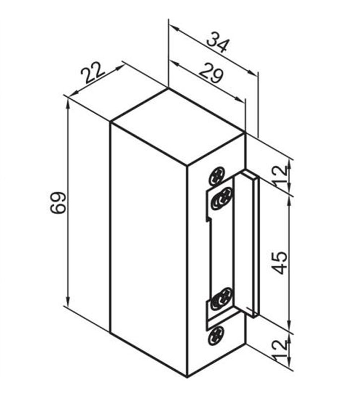 Gache électrique réversible à émission 12V AC/DC 69 mm avec décondamnation Beugnot C