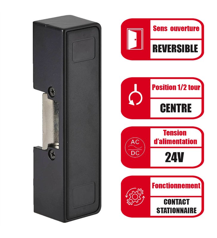 Gache électrique réversible contact stationnaire 24V serrure en applique anti-panique Beugnot P