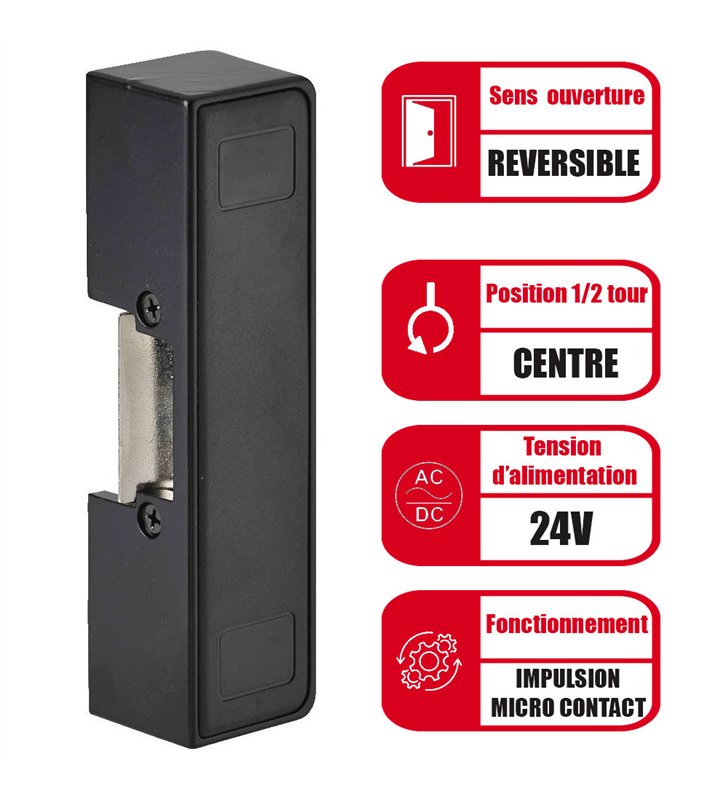 Gache électrique réversible à émission et micro contact 24V serrure anti-panique Beugnot P