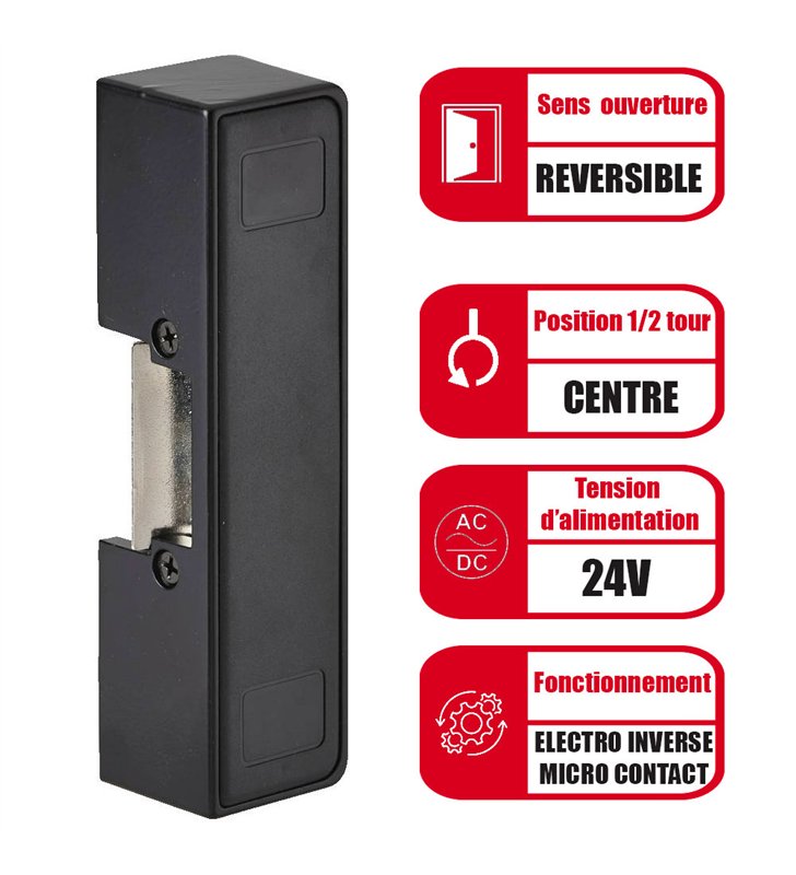 Gache électrique réversible électro inversé et micro contact 24V serrure anti-panique Beugnot P