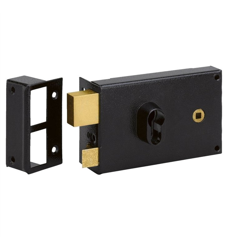 Serrure horizontale à fouillot main gauche acier profil européen noir 3 clés en applique Metalux
