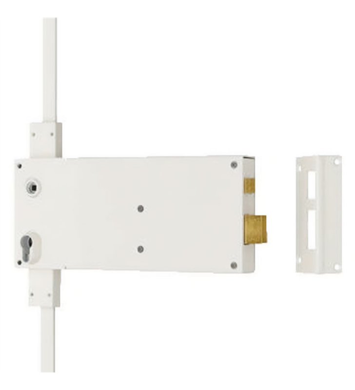 Serrure en applique verticale Gauche à fouillot blanc DOM axe 300mm 3 points accessibilité PMR